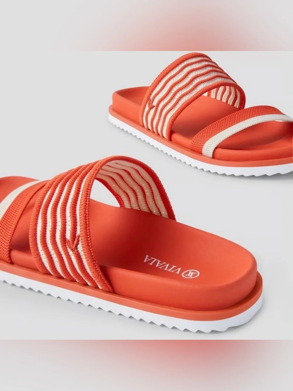 Vivaia Orange Knit Criss Cross Striped Strap Slide Sandals Size 6 - Picture 2 of 10